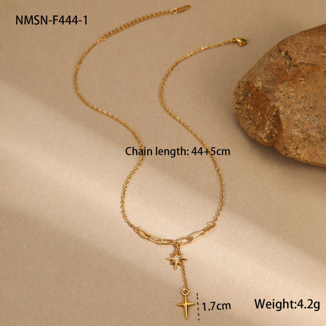 Minimalist diamond eight mans star necklace cross pendant stainless steel necklace