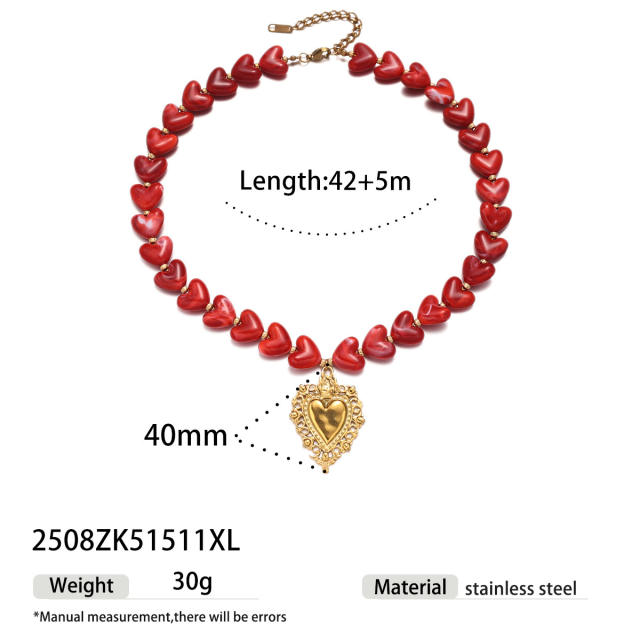 Stainless Steel necklace Acrylic Heart Beaded Necklace new year stainless steel jewelry set
