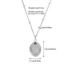 Simple oval shape opal stone pendant stainless steel necklace