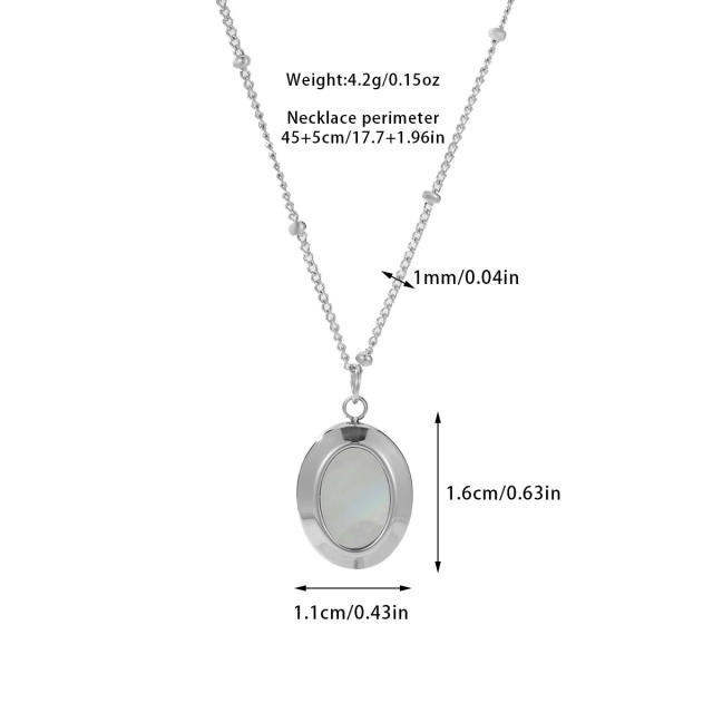 Simple oval shape opal stone pendant stainless steel necklace