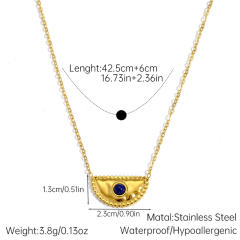 Vintage semi circle natural stone inlaid stainless steel necklace