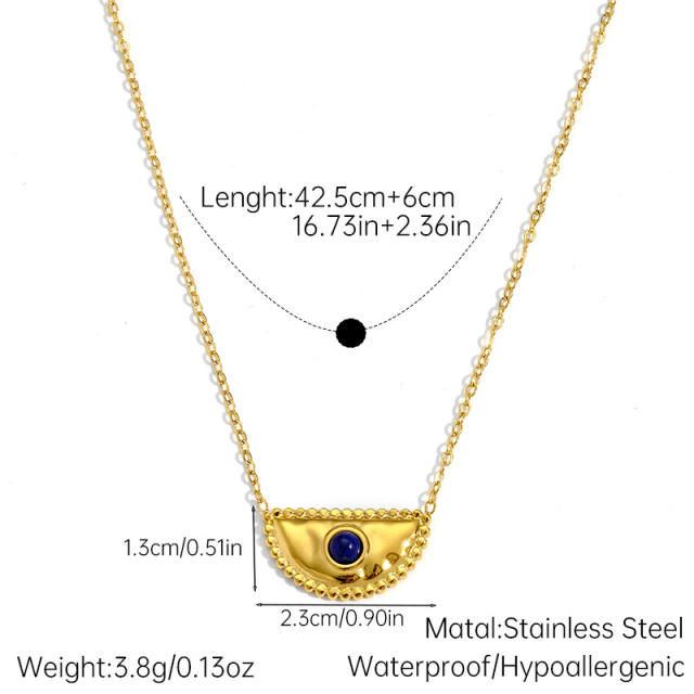 Vintage semi circle natural stone inlaid stainless steel necklace