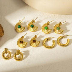 Vintage natural stone inlaid stainless steel earrings