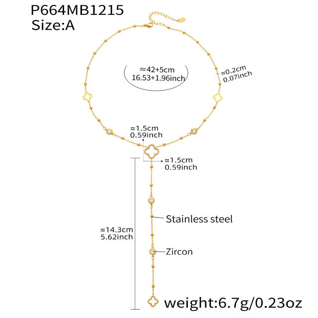 18KG diamond clover hollow out flower stainless steel necklace dainty necklace