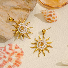 Vintage handmade pearl bead sun stainless steel earrings