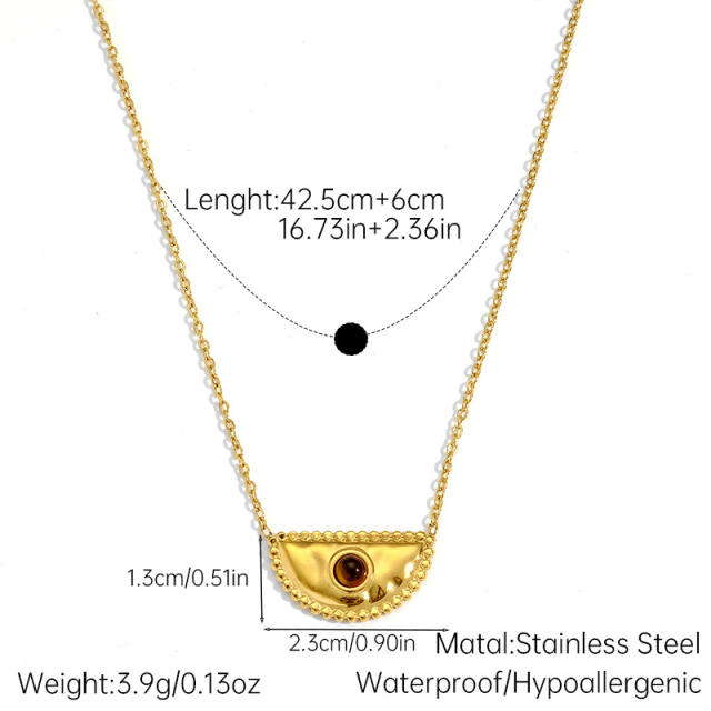 Vintage semi circle natural stone inlaid stainless steel necklace