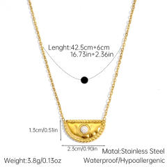 Vintage semi circle natural stone inlaid stainless steel necklace