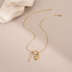 Dainty key padlock heart pendant stainless steel necklace