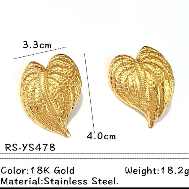 Stainless Steel Earrings Fashionable Full Diamond leaf Earrings for Women Non-Fading Jewelry