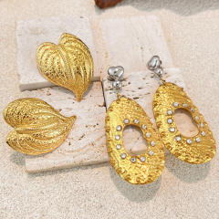 Stainless Steel Earrings Fashionable Full Diamond leaf Earrings for Women Non-Fading Jewelry