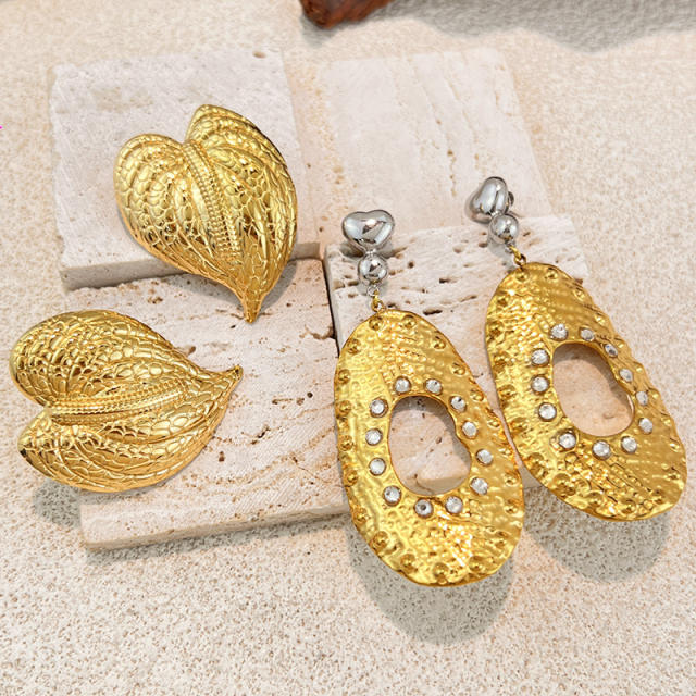 Stainless Steel Earrings Fashionable Full Diamond leaf Earrings for Women Non-Fading Jewelry
