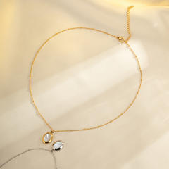 Simple oval shape opal stone pendant stainless steel necklace