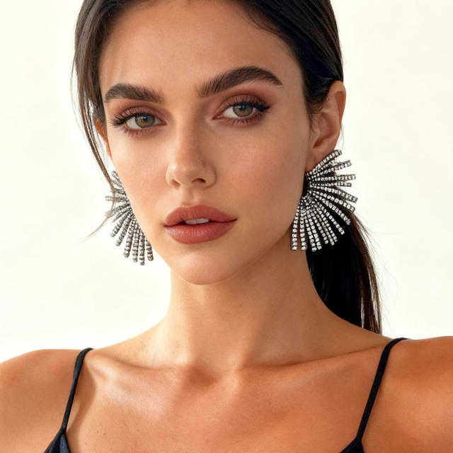 Rhinestone pave setting alloy earrings diamond earrings unique earrings