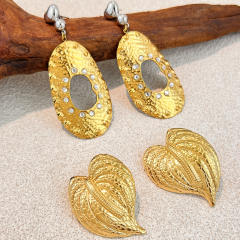 Stainless Steel Earrings Fashionable Full Diamond leaf Earrings for Women Non-Fading Jewelry