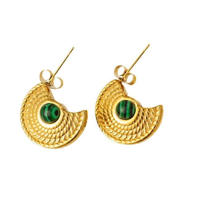 Vintage natural stone inlaid stainless steel earrings