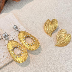 Stainless Steel Earrings Fashionable Full Diamond leaf Earrings for Women Non-Fading Jewelry