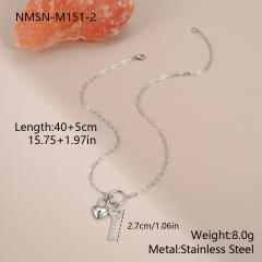 Dainty key padlock heart pendant stainless steel necklace
