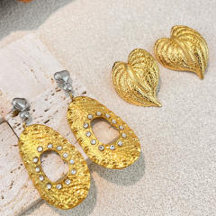 Stainless Steel Earrings Fashionable Full Diamond leaf Earrings for Women Non-Fading Jewelry