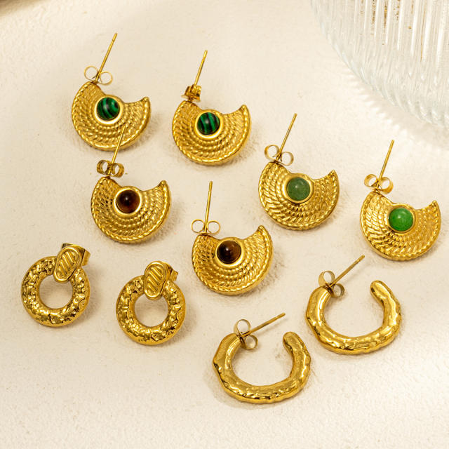 Vintage natural stone inlaid stainless steel earrings