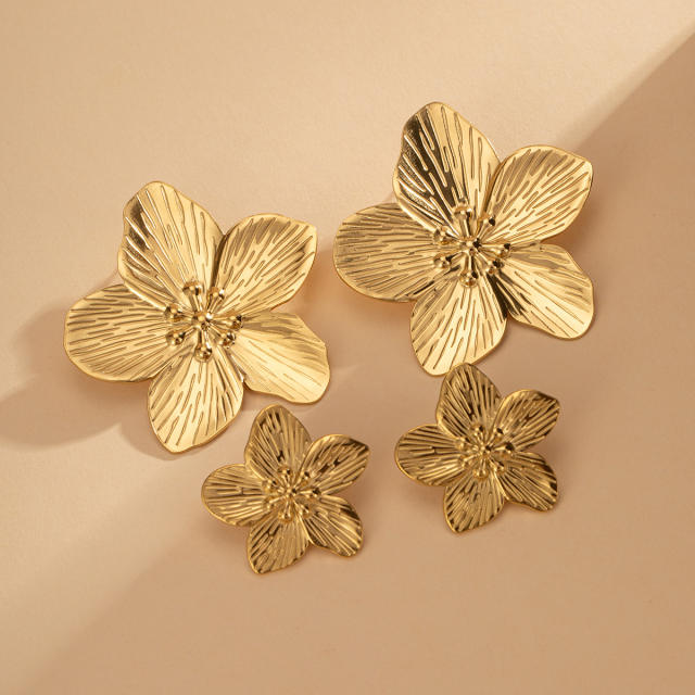 Exaggerated flower two size stainless steel earrings