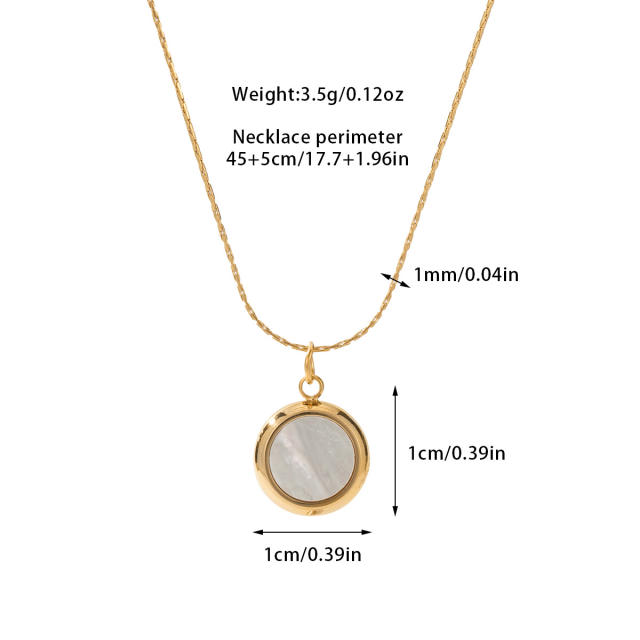 Dainty opal stone inlaid round pendant stainless steel necklace