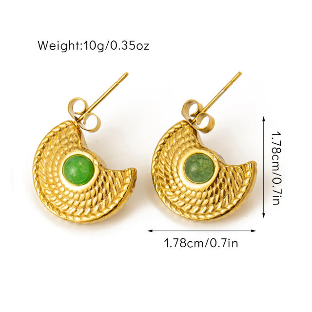 Vintage natural stone inlaid stainless steel earrings