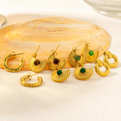 Vintage natural stone inlaid stainless steel earrings