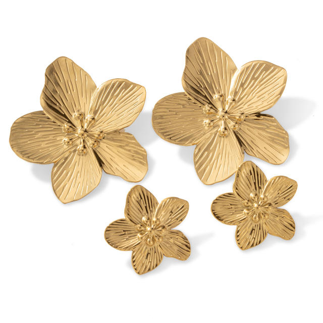 Exaggerated flower two size stainless steel earrings