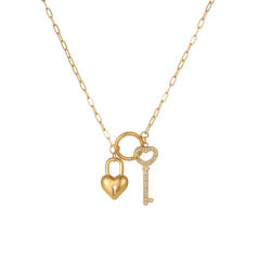 Dainty key padlock heart pendant stainless steel necklace