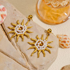 Vintage handmade pearl bead sun stainless steel earrings