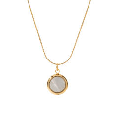 Dainty opal stone inlaid round pendant stainless steel necklace