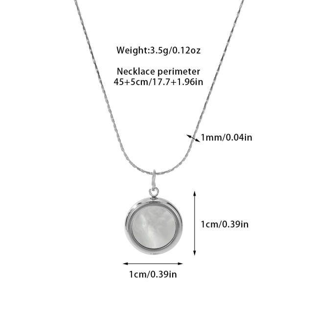 Dainty opal stone inlaid round pendant stainless steel necklace