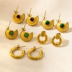 Vintage natural stone inlaid stainless steel earrings