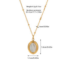 Simple oval shape opal stone pendant stainless steel necklace
