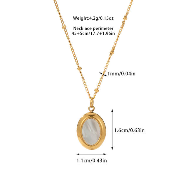 Simple oval shape opal stone pendant stainless steel necklace