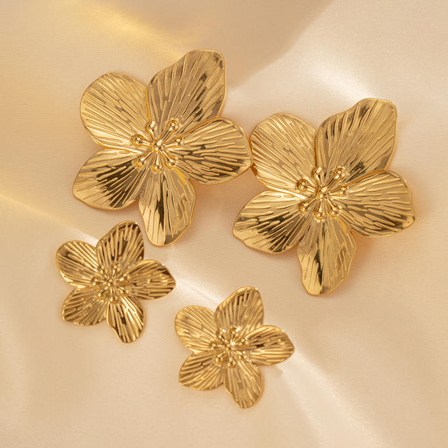 Exaggerated flower two size stainless steel earrings