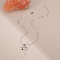 Dainty key padlock heart pendant stainless steel necklace