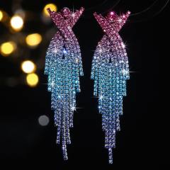 Fashion Heavy-Duty Full Diamond Long Tassel Rhinestone Earrings