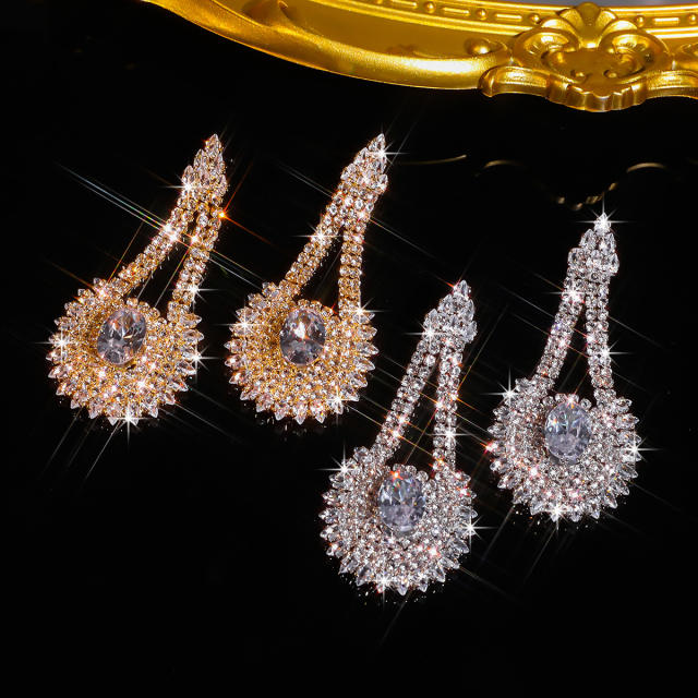 Fashion Copper Rhinestone Full Diamond Earrings Personalized drop shape earrings