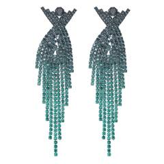 Fashion Heavy-Duty Full Diamond Long Tassel Rhinestone Earrings