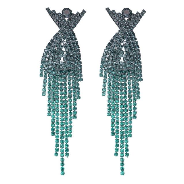 Fashion Heavy-Duty Full Diamond Long Tassel Rhinestone Earrings