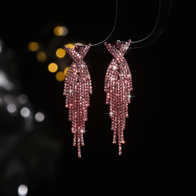 Fashion Heavy-Duty Full Diamond Long Tassel Rhinestone Earrings