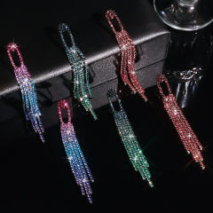Luxury Full Diamond Long Tassel Earrings Fashionable Elegant Women's Earrings