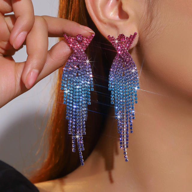 Fashion Heavy-Duty Full Diamond Long Tassel Rhinestone Earrings