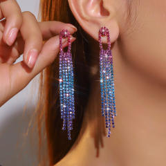 Luxury Full Diamond Long Tassel Earrings Fashionable Elegant Women's Earrings