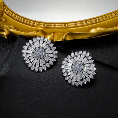 Elegant pave setting cubic zircon flower square diamond earrings
