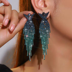 Fashion Heavy-Duty Full Diamond Long Tassel Rhinestone Earrings