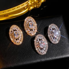 Exaggerated Earrings for Women Shiny Rhinestone Oval Crystal Earrings