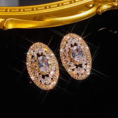 Exaggerated Earrings for Women Shiny Rhinestone Oval Crystal Earrings