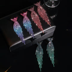 Fashion Heavy-Duty Full Diamond Long Tassel Rhinestone Earrings